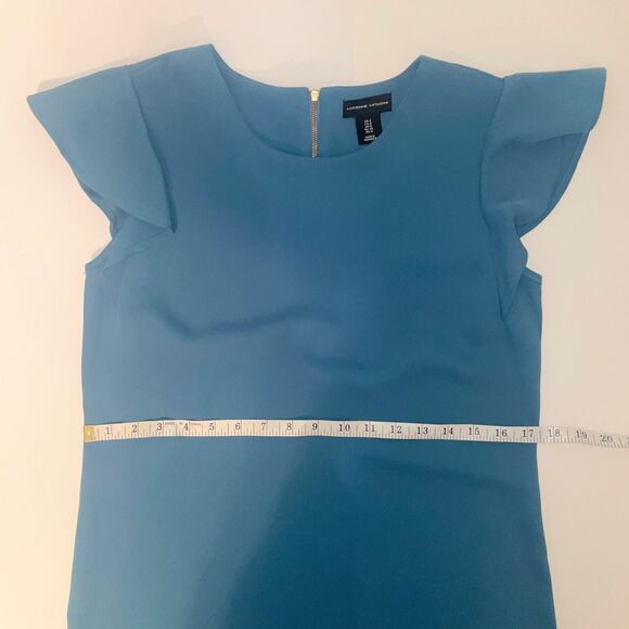 Adrienne Vittadini Flutter Short Sleeve Shift Dress Teal Blue Green Knee Lnth 2 - Picture 7 of 10